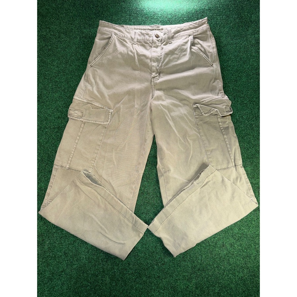 American Eagle Baggy Wide Leg Cargo Pants Women 14 Green Khaki Utility Street